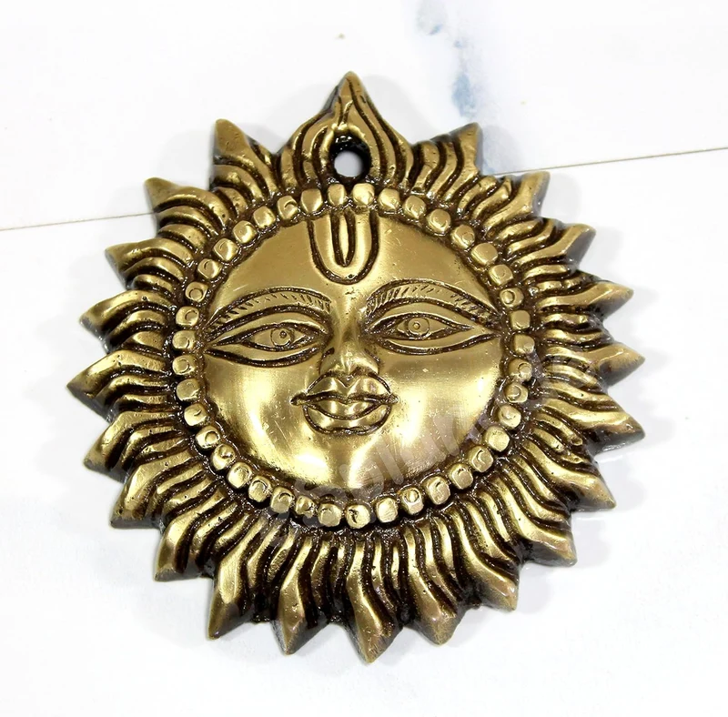eSplanade - Brass Sun Wall Decor - Beautiful Sun (Surya) Face Murti Idol Statue Sculpture Wall Hangi