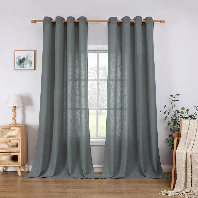 CUCRAF Leinen Gardinen mit Ösen Landhausstil Voile Vorhang Halbtransparent Gardinen für Schlafzimmer