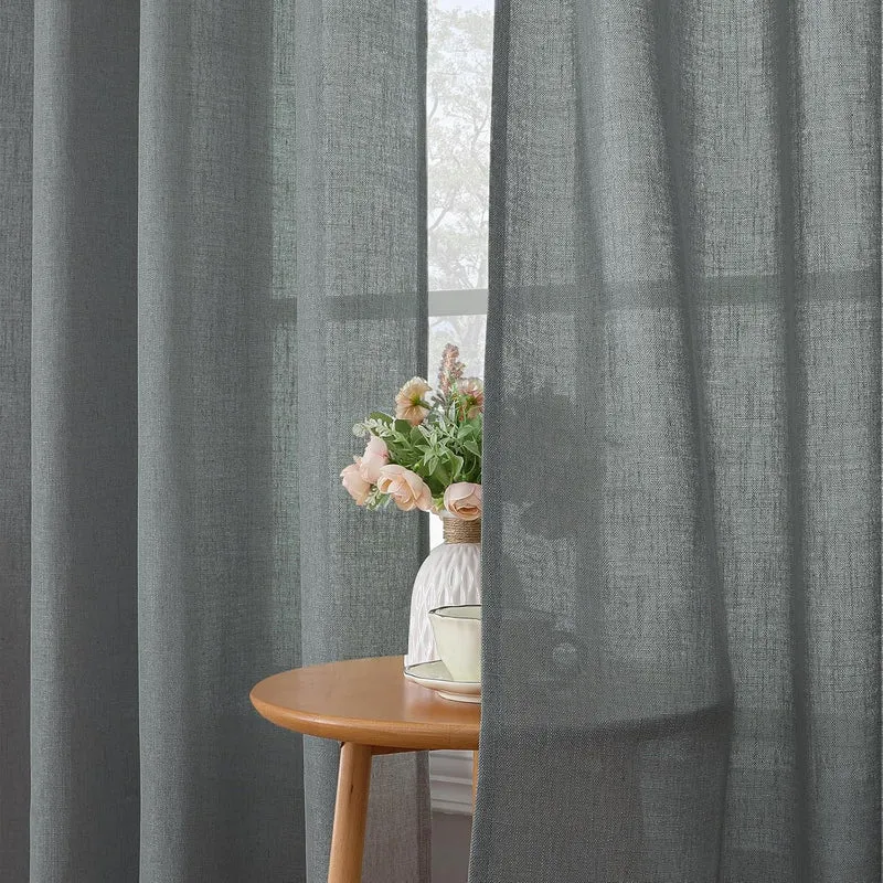 CUCRAF Leinen Gardinen mit Ösen Landhausstil Voile Vorhang Halbtransparent Gardinen für Schlafzimmer