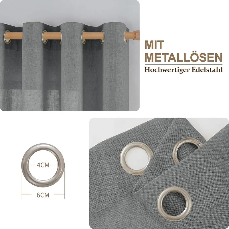 CUCRAF Leinen Gardinen mit Ösen Landhausstil Voile Vorhang Halbtransparent Gardinen für Schlafzimmer