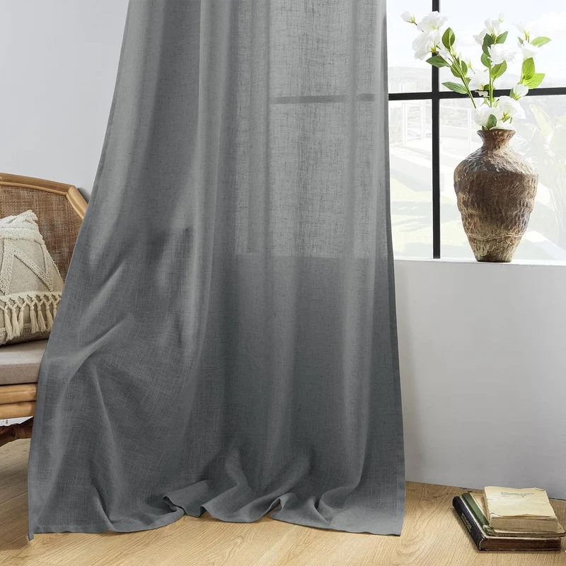 CUCRAF Leinen Gardinen mit Ösen Landhausstil Voile Vorhang Halbtransparent Gardinen für Schlafzimmer