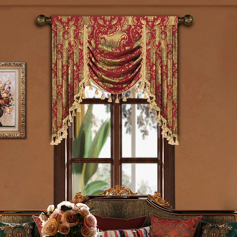 TOPLUXE Swag Volant Vorhang für Schlafzimmer Esszimmer Wohnzimmer Küche, Damast Kurzstore Waterfall