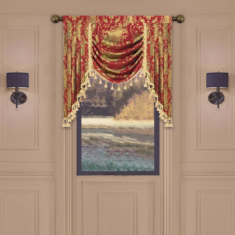TOPLUXE Swag Volant Vorhang für Schlafzimmer Esszimmer Wohnzimmer Küche, Damast Kurzstore Waterfall