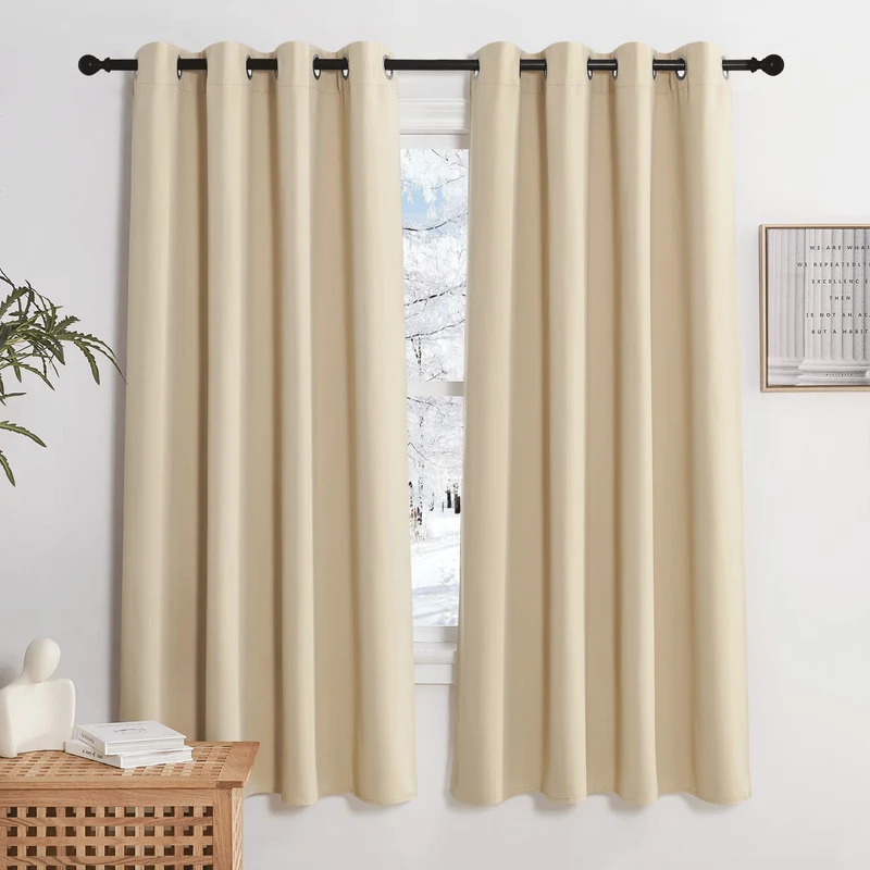 KGORGE Wohnzimmer Gardinen Beige 2er Set 175 x 140 cm(HxB) Gardinen Verdunkelung Thermogardine Kälte
