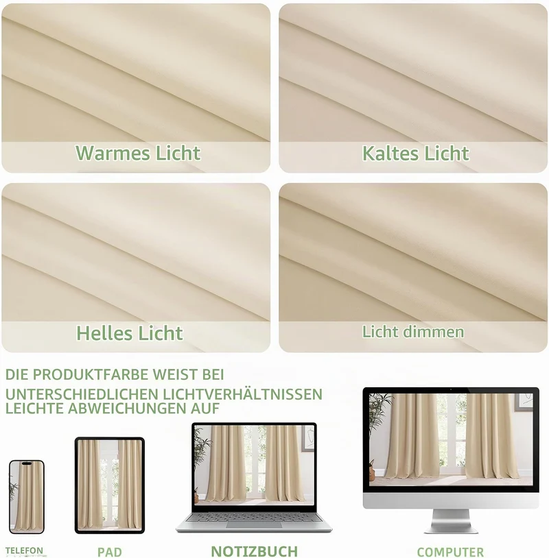 KGORGE Wohnzimmer Gardinen Beige 2er Set 175 x 140 cm(HxB) Gardinen Verdunkelung Thermogardine Kälte