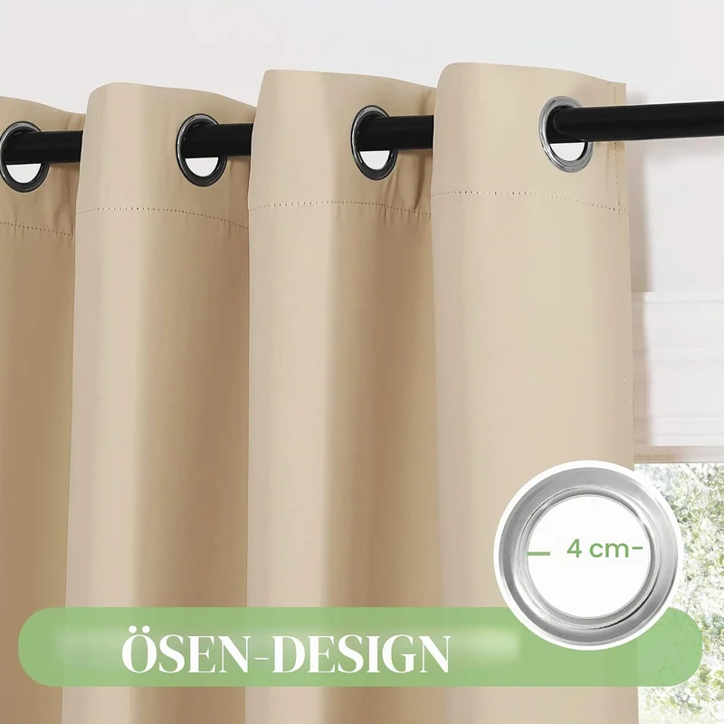 KGORGE Wohnzimmer Gardinen Beige 2er Set 175 x 140 cm(HxB) Gardinen Verdunkelung Thermogardine Kälte
