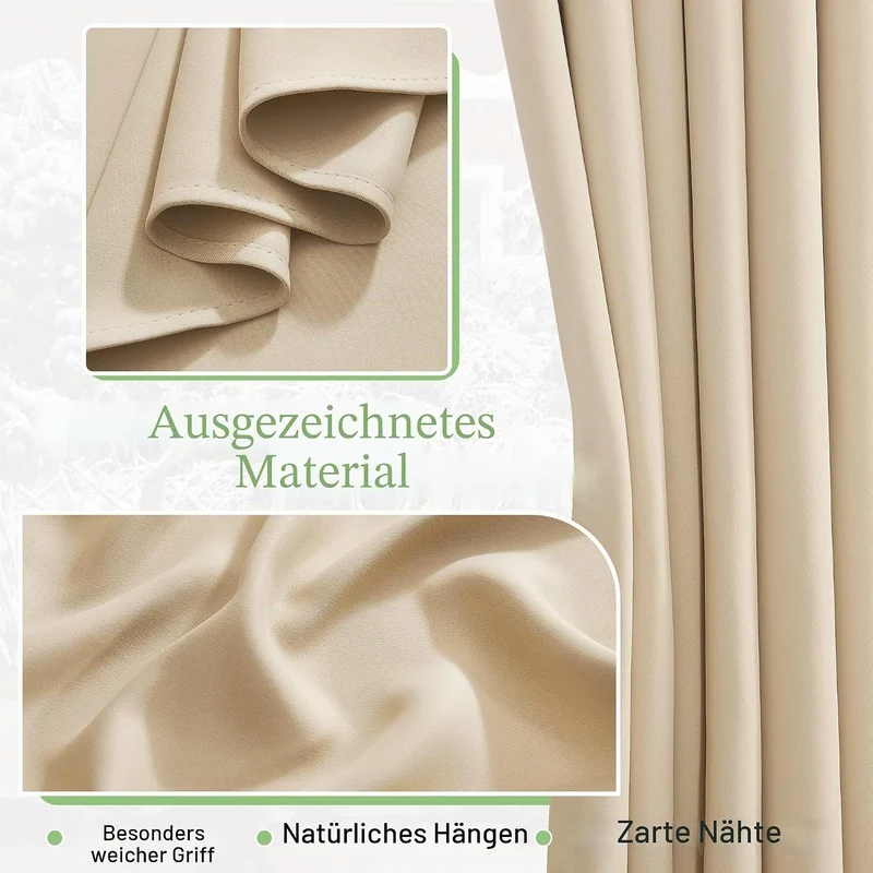 KGORGE Wohnzimmer Gardinen Beige 2er Set 175 x 140 cm(HxB) Gardinen Verdunkelung Thermogardine Kälte