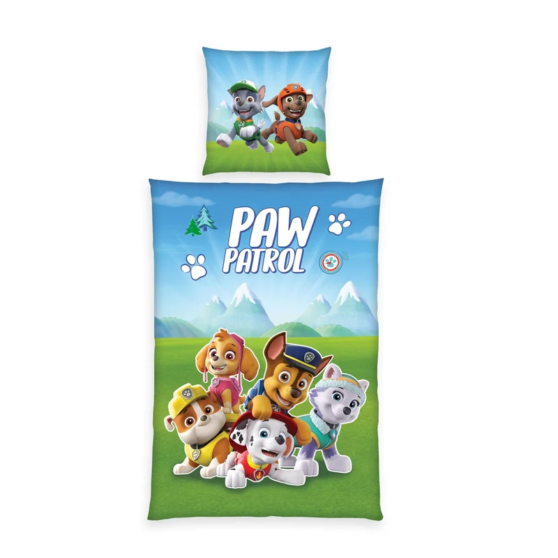 Herding Bettwäsche-Set, Paw Patrol, Kopfkissenbezug 80 x 80 cm mit Reissverschluss und Wende-Motiv,
