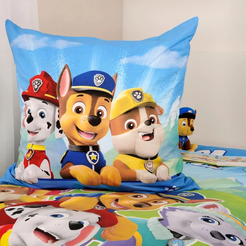 Herding Bettwäsche-Set, Paw Patrol, Kopfkissenbezug 80 x 80 cm mit Reissverschluss und Wende-Motiv,