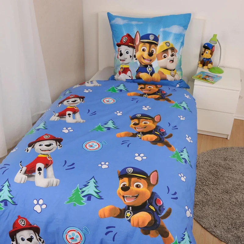 Herding Bettwäsche-Set, Paw Patrol, Kopfkissenbezug 80 x 80 cm mit Reissverschluss und Wende-Motiv,