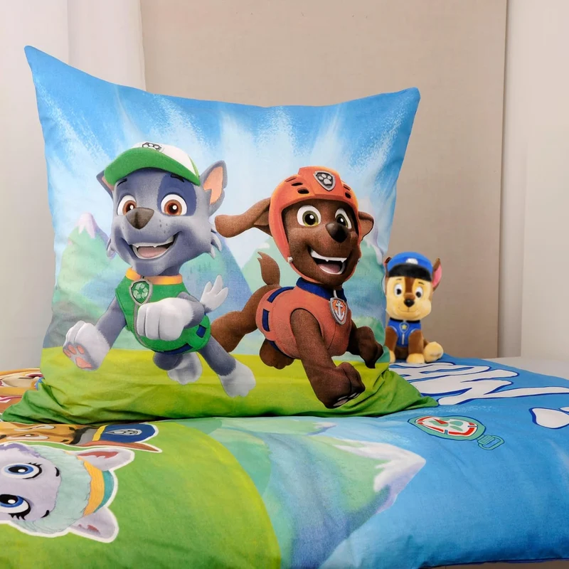 Herding Bettwäsche-Set, Paw Patrol, Kopfkissenbezug 80 x 80 cm mit Reissverschluss und Wende-Motiv,