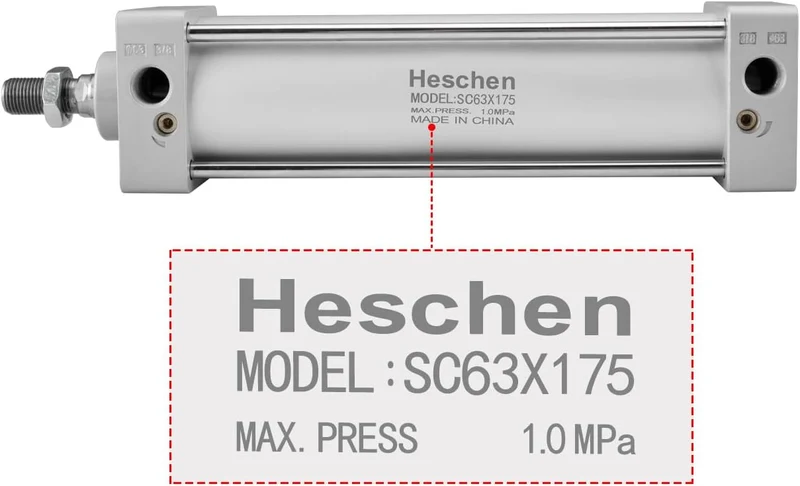 Heschen Pneumatischer Standard-Luftdruckzylinder, SC 63-175, PT3/8 Anschluss, 63mm Bohrung, 175mm Hu