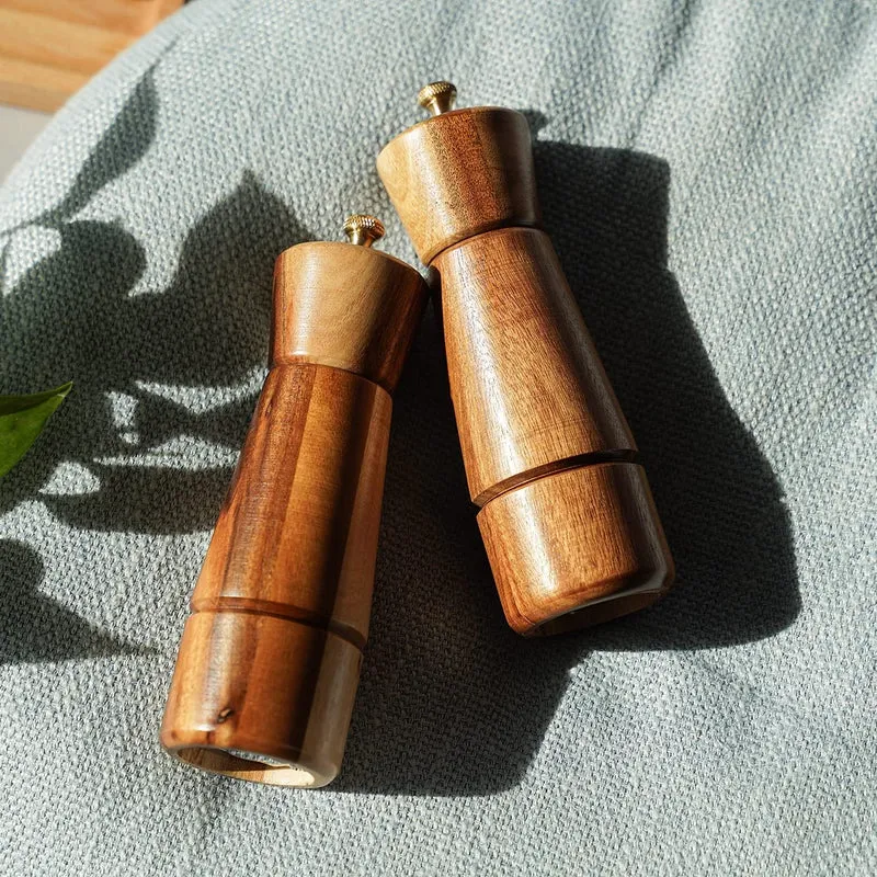 DeroTeno Salz- und Pfeffermühlenset mit Mühlenuntersetzer, Verstellbare Keramikmahlwerk Salzmühle, E