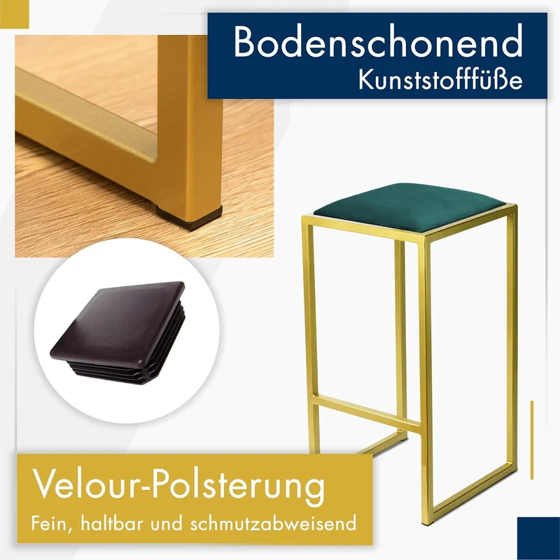 FERRO modern design Barhocker Gold ohne Lehne 64 cm - Metal Barstuhl mit Gepolstertem Sitz - Loft St