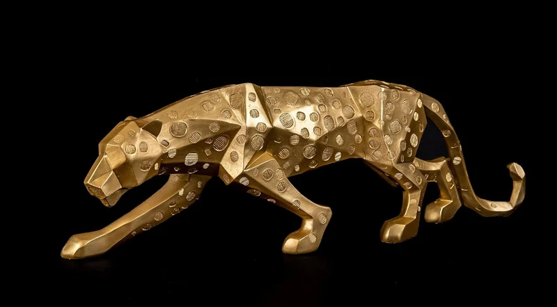 IDYL Moderne Skulptur Figur Resin Jaguar | Goldfb. mit Punkte | Masse: 48x10,5x15 cm | Material: Pol