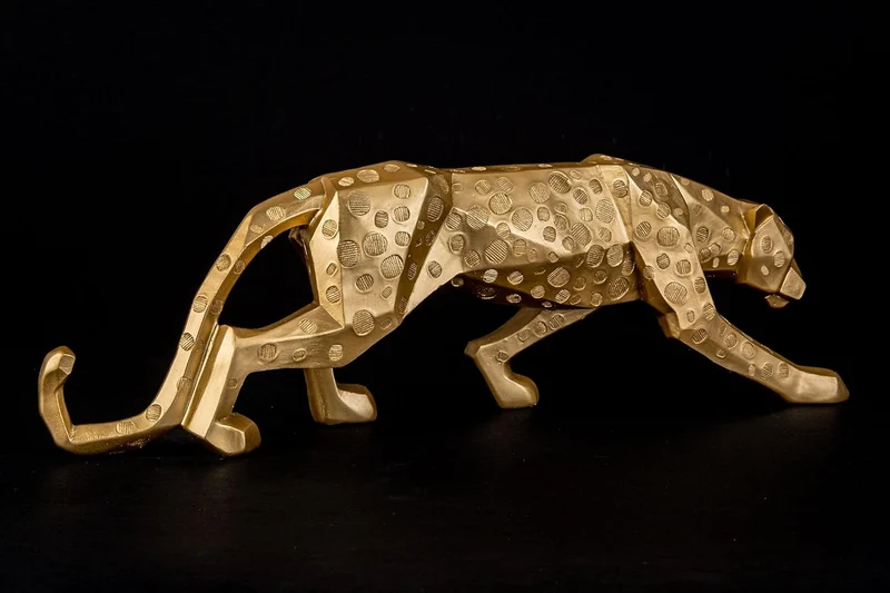 IDYL Moderne Skulptur Figur Resin Jaguar | Goldfb. mit Punkte | Masse: 48x10,5x15 cm | Material: Pol