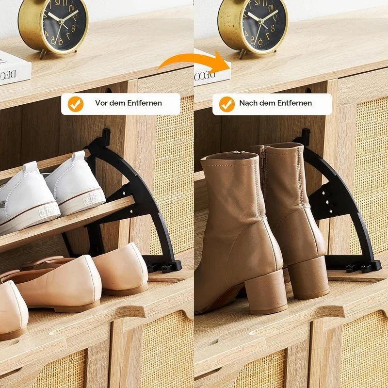 Litake Schuhschrank Schuhkommode mit 4 Rattan Klappen, Schuhkipper Schuhschrank Schuhregal Schmal mi