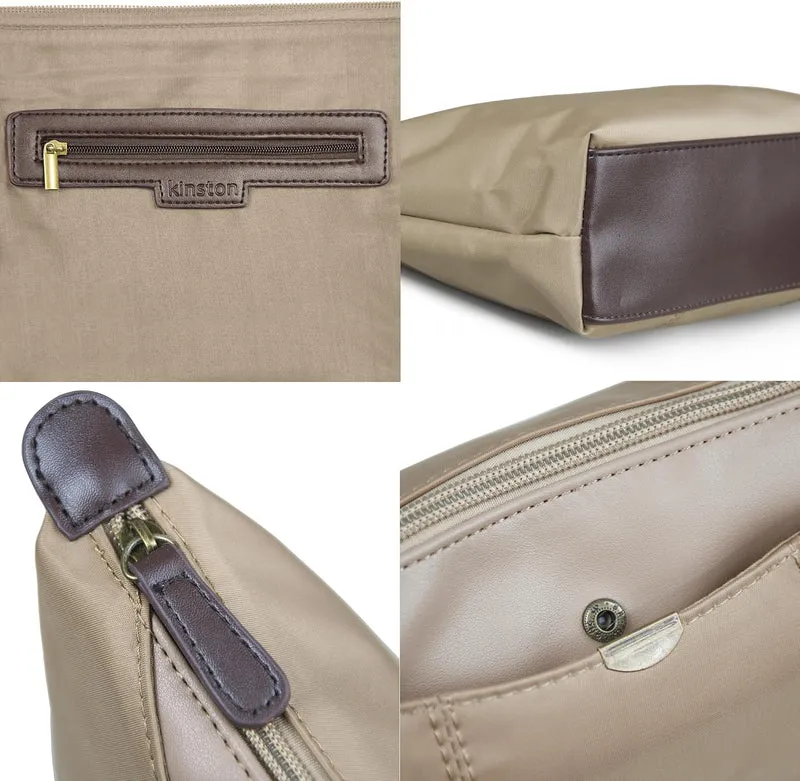 Kinston - Grosse satinierte Mehrzweck-Kulturtasche | Kosmetiktasche für die Reise Beiges Federmäppch