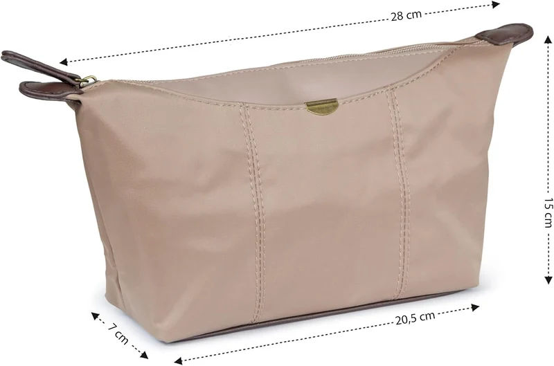 Kinston - Grosse satinierte Mehrzweck-Kulturtasche | Kosmetiktasche für die Reise Beiges Federmäppch
