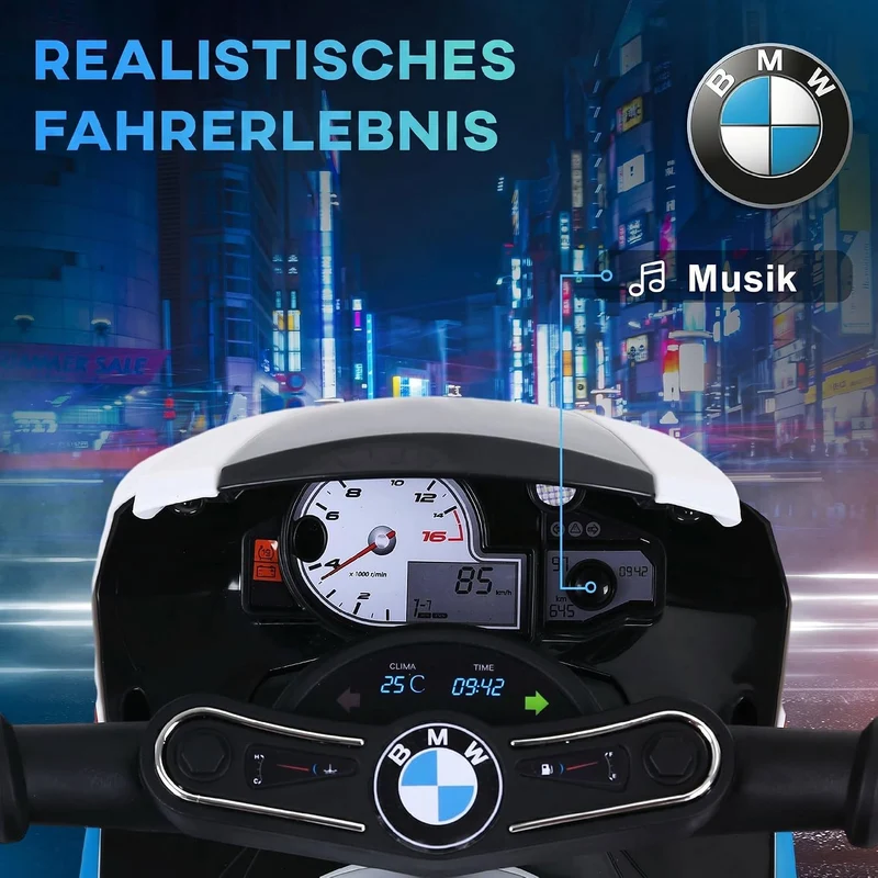 HOMCOM BMW S1000RR 6V Elektromotorrad mit Scheinwerfer mit Musik Blau, Blau