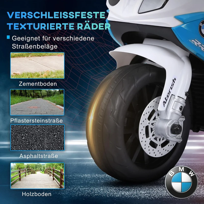HOMCOM BMW S1000RR 6V Elektromotorrad mit Scheinwerfer mit Musik Blau, Blau