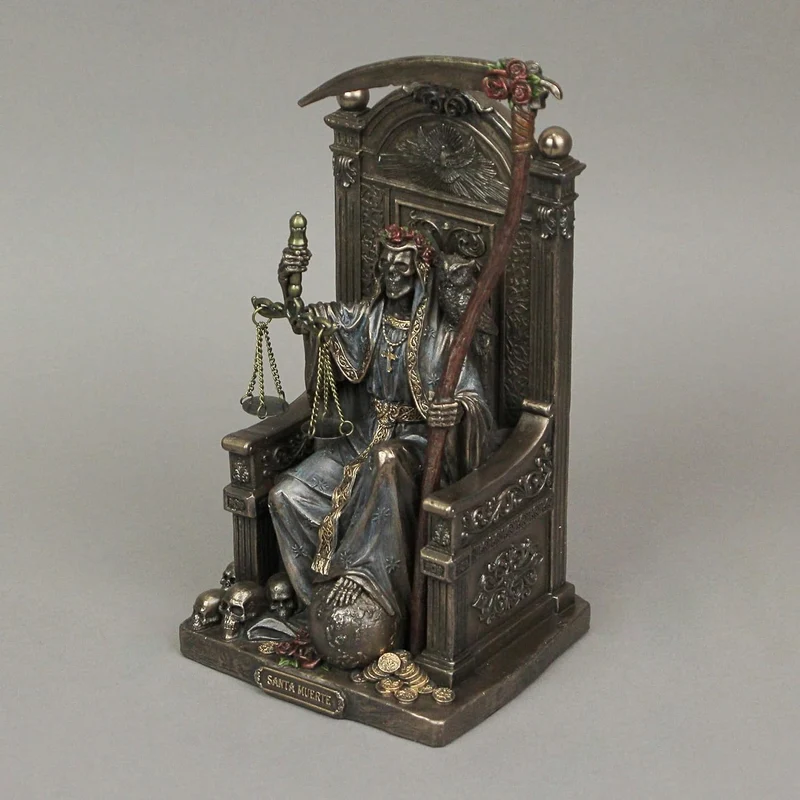 Veronese Design Weihnachtsmann-Muerte-Skulptur mit Sense und Skala aus Kunstharz, Antik-Bronze-Finis
