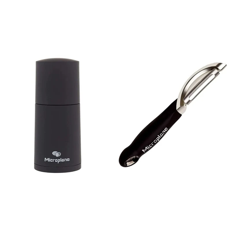 Microplane Gewürzmühle Schwarz für Muskatnuss, Zimt, Tonkabohnen, Langpfeffer und andere getrocknete