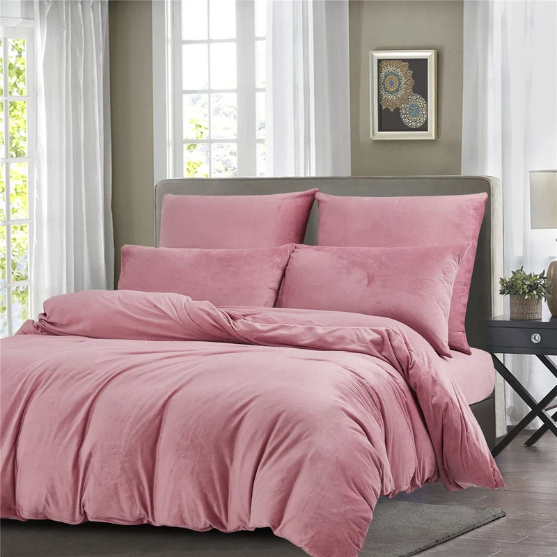 Boqingzhu Plüsch Bettwäsche 200×200cm Biber Rosa Altrosa Flanell Winter Warm Kuschelig Flauschig Bet