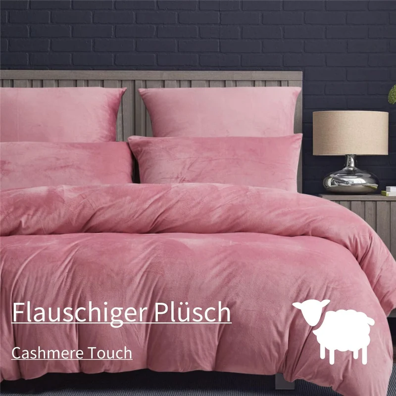 Boqingzhu Plüsch Bettwäsche 200×200cm Biber Rosa Altrosa Flanell Winter Warm Kuschelig Flauschig Bet