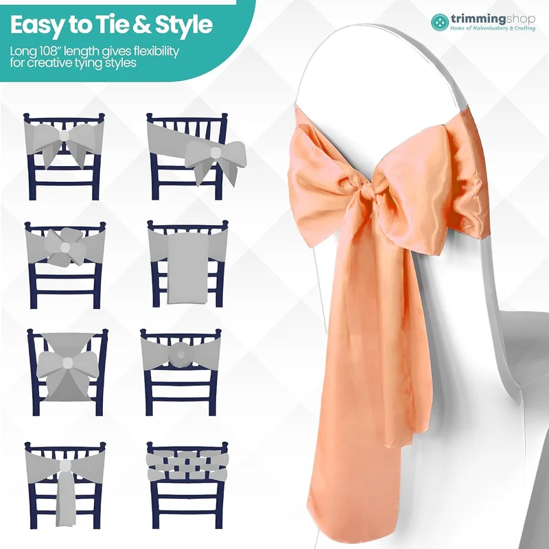 Trimming Shop Satin Sash Wedding Chair Cover Sashes Band Wider Fuller Bows Ribbon for Reception Birt