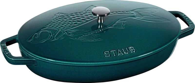 STAUB BORD OVAAL 32 CM MET DEKSEL APPELBLAUWZEEGROEN 'LA MER' NEW CLASSIC 11223337