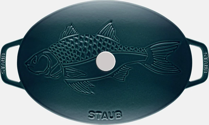 STAUB BORD OVAAL 32 CM MET DEKSEL APPELBLAUWZEEGROEN 'LA MER' NEW CLASSIC 11223337