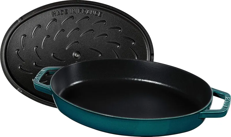 STAUB BORD OVAAL 32 CM MET DEKSEL APPELBLAUWZEEGROEN 'LA MER' NEW CLASSIC 11223337