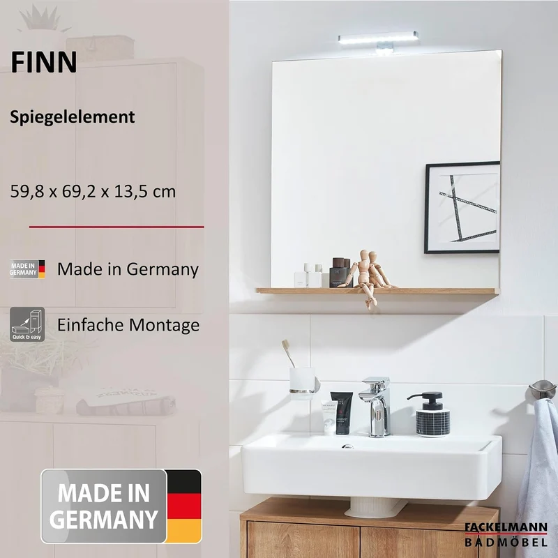 FACKELMANN Spiegelelement Finn/Badspiegel mit Ablage/Masse (B x H x T): ca. 60 x 69,5 x 13,5 cm/hoch