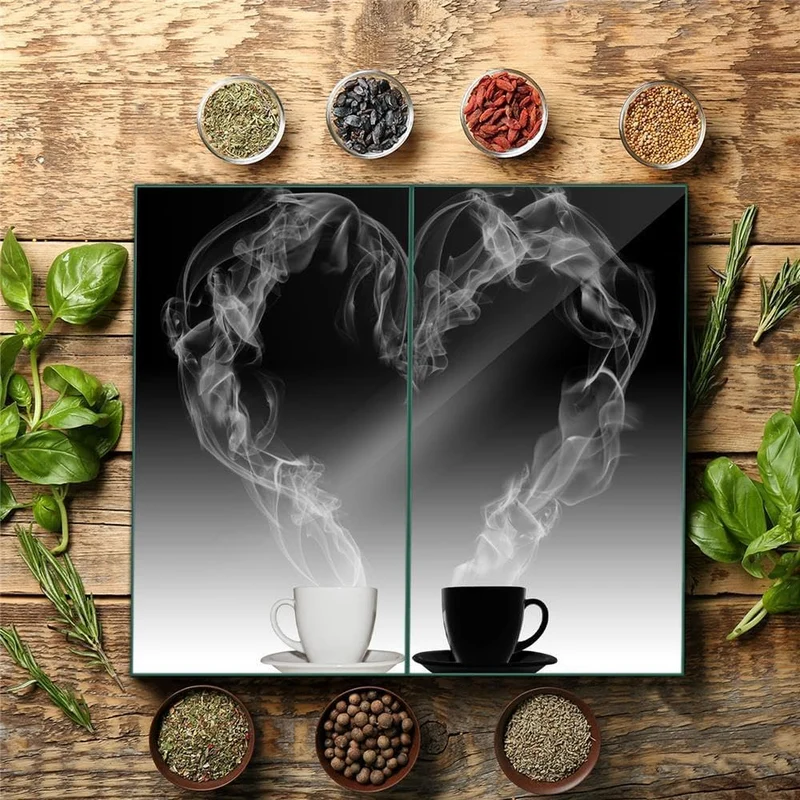 Herdabdeckplatte Abdeckung Ceranfeld Abdeckplatte Schneidebrett 2-Teilig 60x52 Herz Kaffee Schwarz S