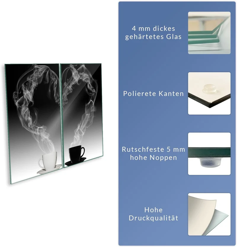 Herdabdeckplatte Abdeckung Ceranfeld Abdeckplatte Schneidebrett 2-Teilig 60x52 Herz Kaffee Schwarz S