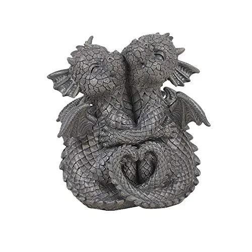Gartenfigur - Drachen Liebespaar 12 cm - Gartendrache Paar kuschelnd Statue Deko