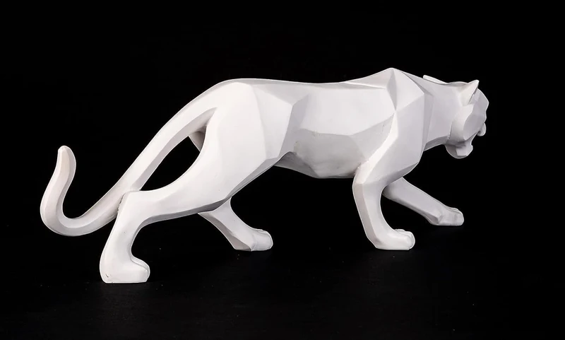 IDYL Moderne Skulptur Figur Resin Jaguar | Weiss | Masse: 48x10,5x15 cm | Material: Polyresin (Kunst