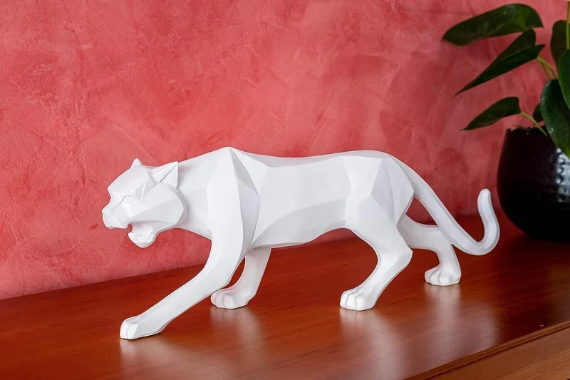 IDYL Moderne Skulptur Figur Resin Jaguar | Weiss | Masse: 48x10,5x15 cm | Material: Polyresin (Kunst