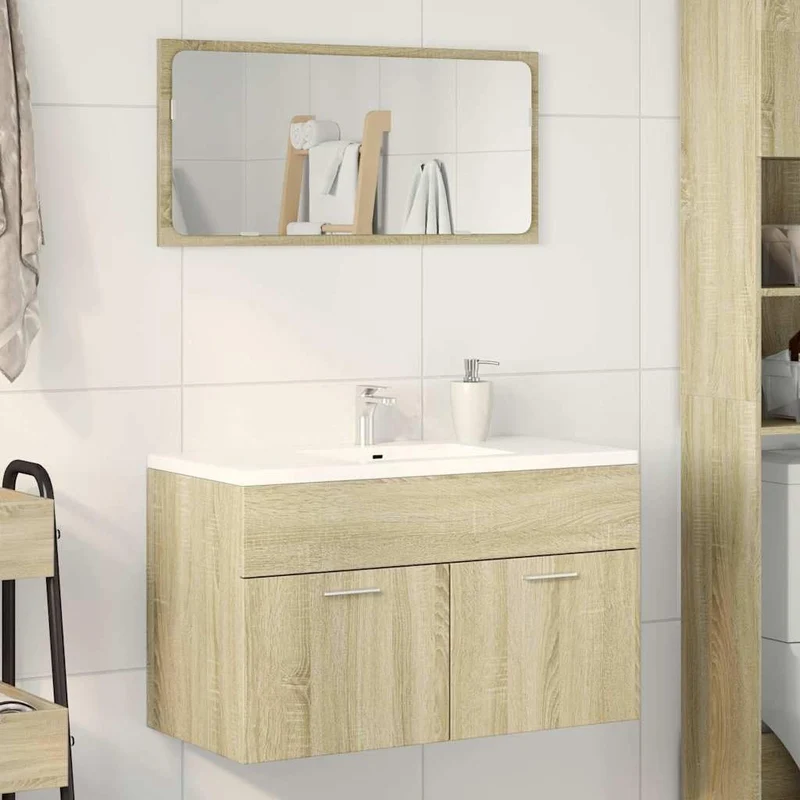 vidaXL Waschbeckenunterschrank Sonoma-Eiche 80x38,5x46cm Holzwerkstoff 80 x 38.5 x 46 cm Sonoma Eich