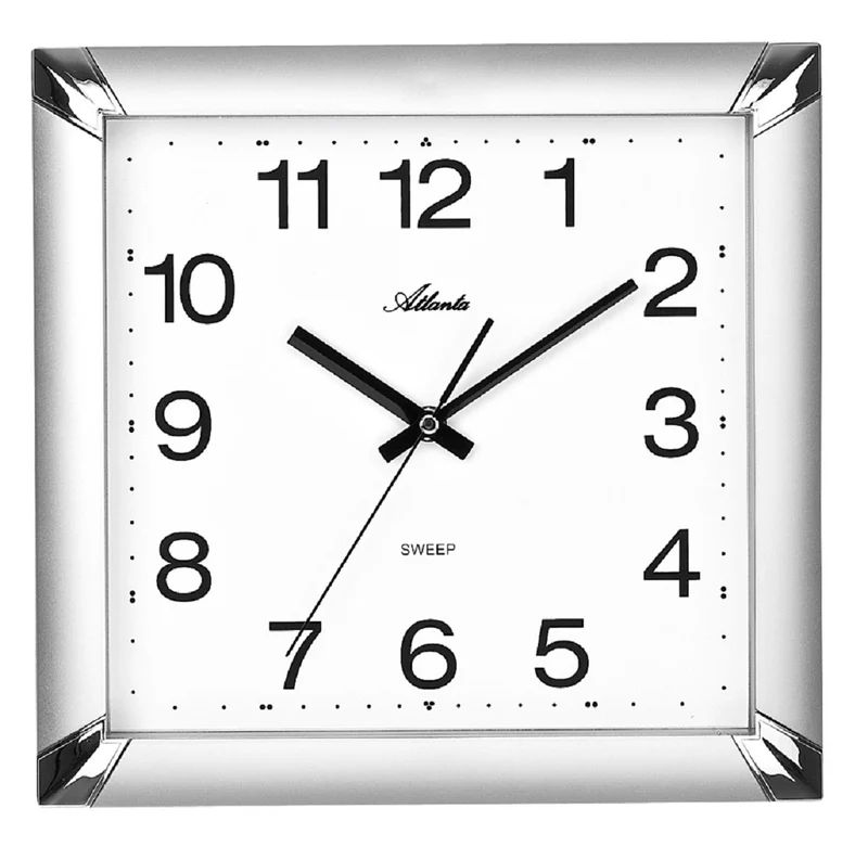 Atlanta Moderne Wanduhr ohne Ticken Quarz Analog Silber 29x29 cm 4457-19