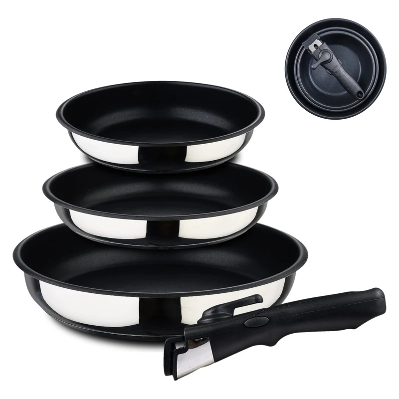 BERGNER Click&Cook | Pfannenset 4-teilig | Aus Edelstahl und mit Antihaftbeschichtung | Enthält 3 Pf