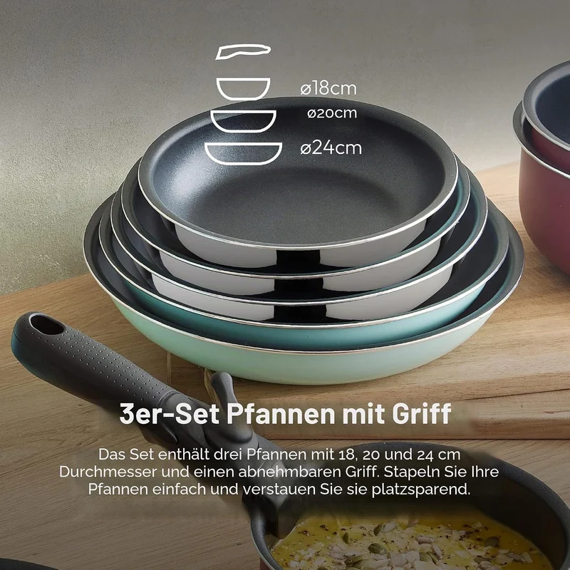 BERGNER Click&Cook | Pfannenset 4-teilig | Aus Edelstahl und mit Antihaftbeschichtung | Enthält 3 Pf