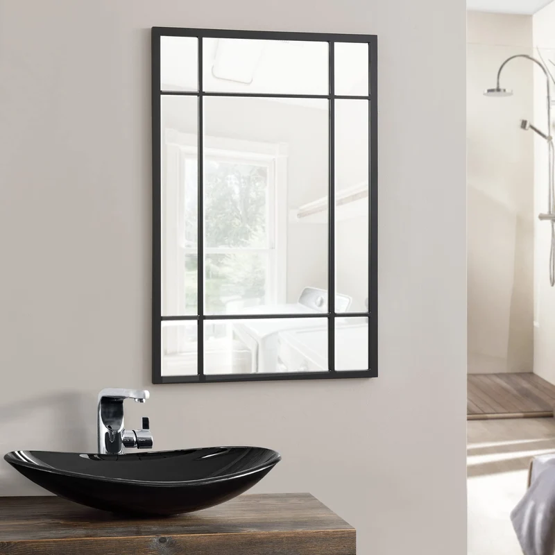 [en.casa] Wandspiegel Colobraro Fensterspiegel rechteckig 90 x 60 cm Spiegel schwarzer Rahmen vertik