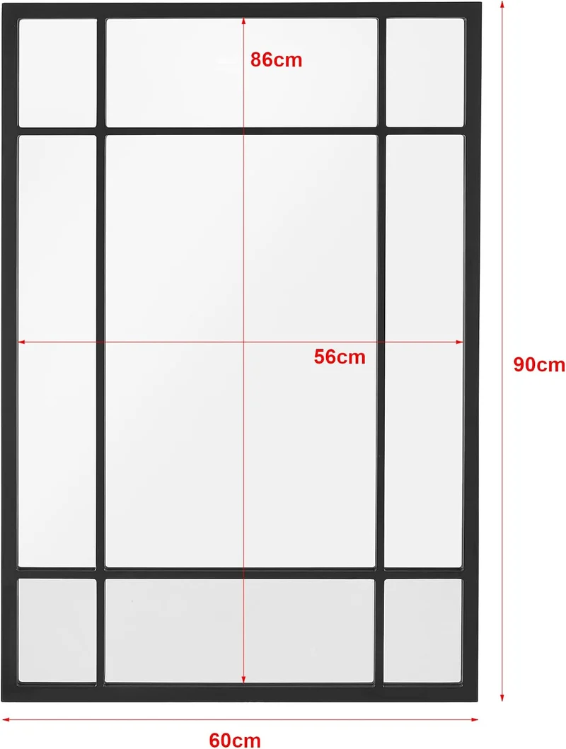 [en.casa] Wandspiegel Colobraro Fensterspiegel rechteckig 90 x 60 cm Spiegel schwarzer Rahmen vertik