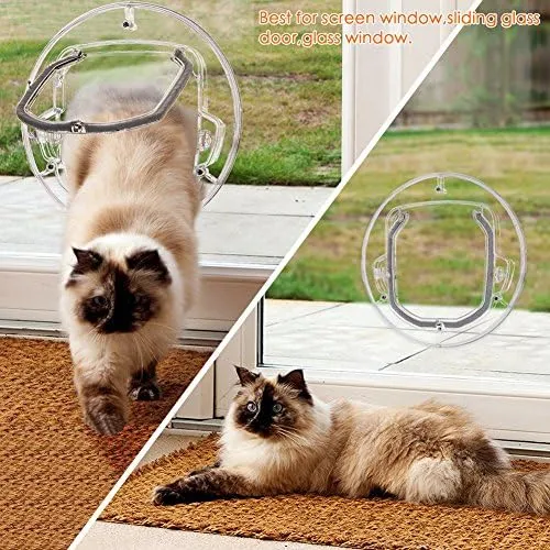 Katzentür, mit 4-Wege-Schloss, kleine Tür mit Glasfenster für Katzen und kleine Hunde