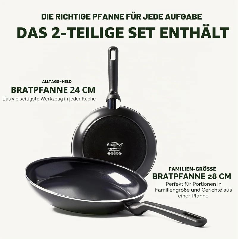 GreenPan Memphis Bratpfannen-Set (24 cm und 28 cm), gesunde keramische Antihaftbeschichtung, PFAS-fr
