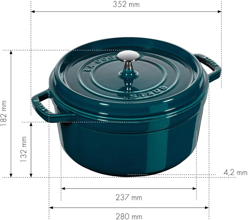STAUB Gusseisen Bräter/Cocotte, Rund 24 cm, 3,8 L, Aromaregen Funktion, Für alle Herdarten geeignet,
