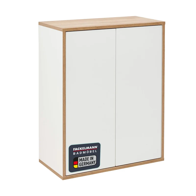 FACKELMANN Finn Midischrank (60 x 75 x 30,5 cm) – Badezimmerkommode mit 2 Einlegeböden aus Glas – Ba