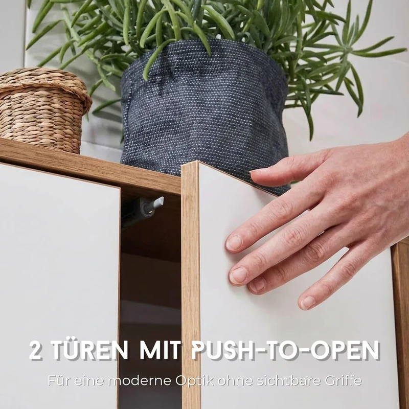 FACKELMANN Finn Midischrank (60 x 75 x 30,5 cm) – Badezimmerkommode mit 2 Einlegeböden aus Glas – Ba